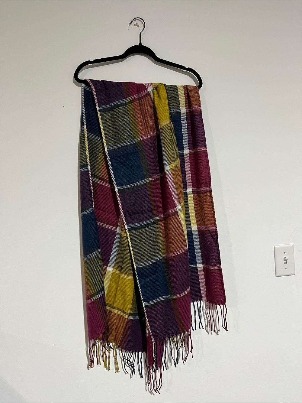 Loritta Oversized Plaid Blanket Scarf, Wrap, Shawl - Pink/Yellow/Blue - NIP